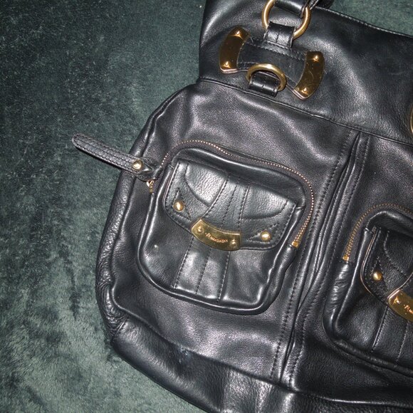 Authentic B Makowsky Large Black Leather Hobo Bag - Picture 3 of 4